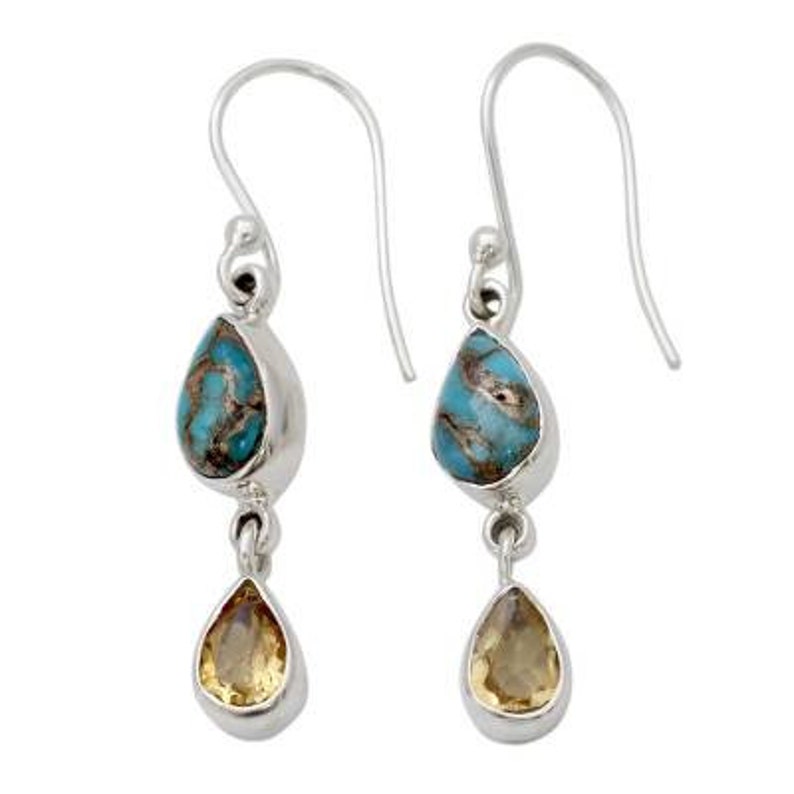 Composite Turquoise+Citrine Gemstone Handicraft Earring Cabochon /& Cut Stone/'s Boho Earring Antique Silver Combo Earring Etsy Cyber-2019