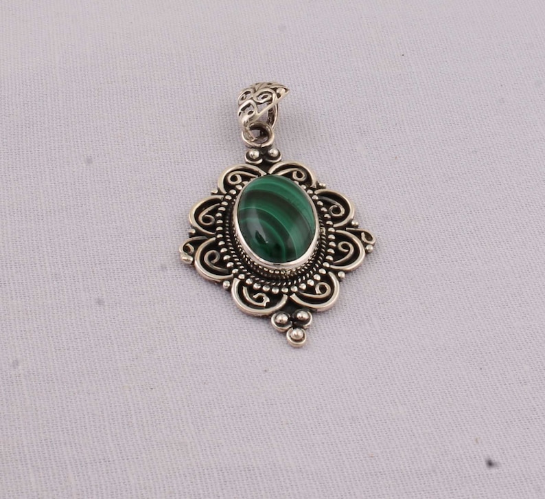 Natural Malachite Top Quality Gemstone Pendant 925-Sterling Silver Pendant,Antique Silver Pendant Wedding Pendant Gift For Her