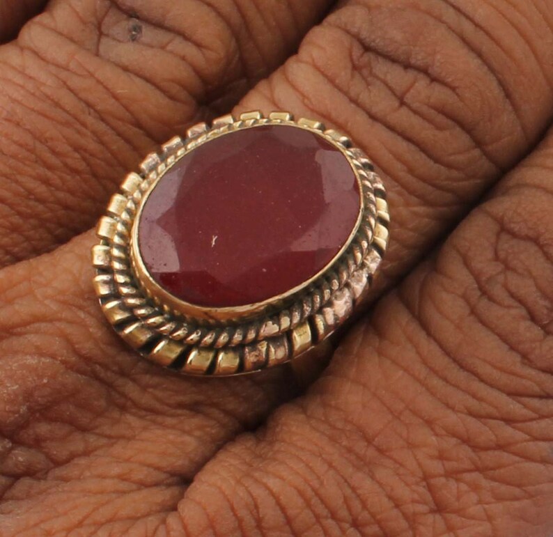 Corundum Red Onyx Top Quality Gemstone Ring Cut Stone Boho Ring Yellow Colour Brass Ring Fashion Jewelry Item Gift For HerETSY TOP SELL