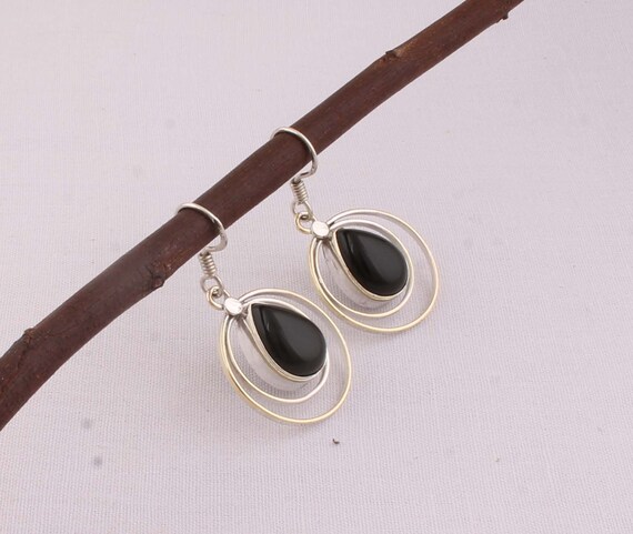 Natural Black Onyx Top Quality Gemstone Earring 925-Sterling Silver Earring-Oval Stone Earring-Long Ear ware Earring Gift Item Earring