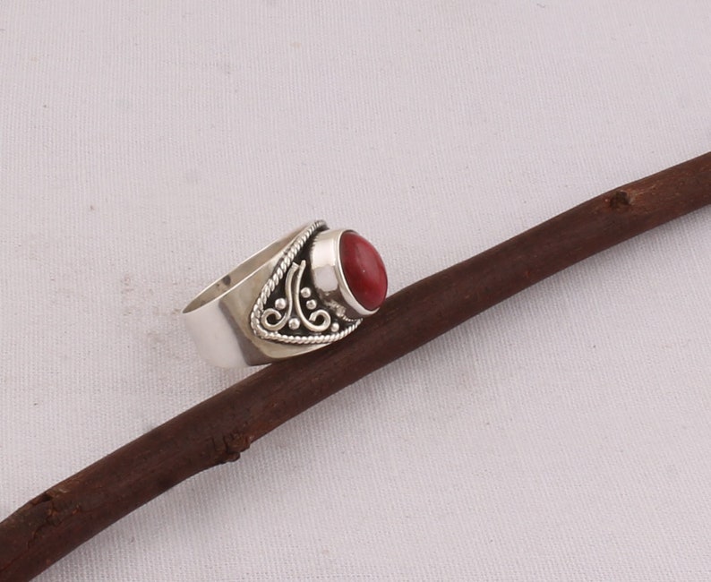 Cabochon Ring Antique Silver Ring Natural Red Jasper Gemstone Rings Sterling Silver Ring Oval AAA+Quality Stone Women Gift Dainty Hoop