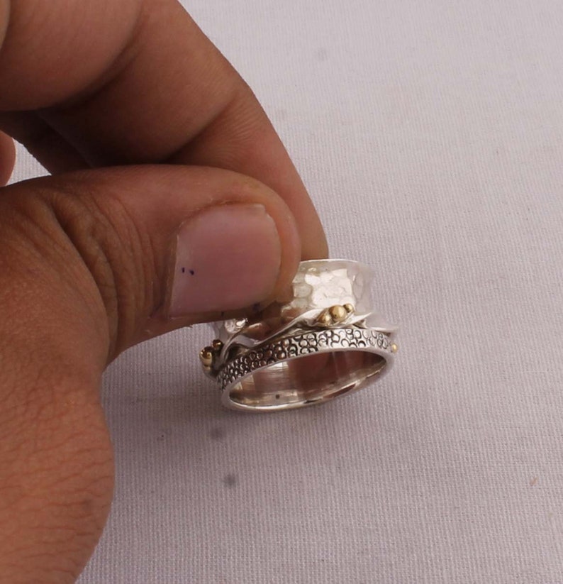 Thumb Ring 925-Antique Silver Ring,Sterling Silver Ring,Handcrafted Boho Ring,Silver With Brass Ring,Spinner Ring,Two Tone Ring Gift For Her