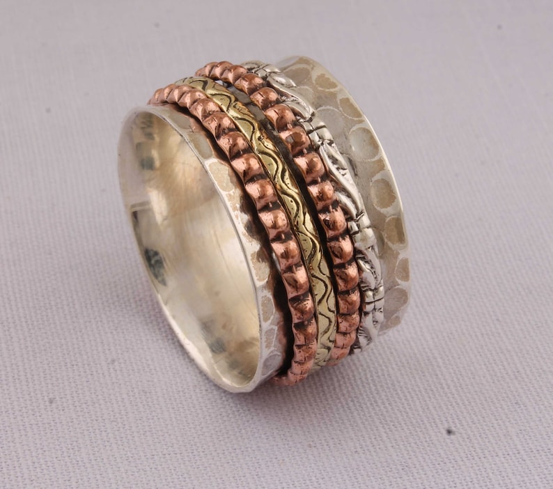 Silver Jewelry,Meditation Ring Three Tone Ring Spinning Ring,Thumb Ring 925 Sterling Silver Ring,Handmade Jewelry Spinner Ring