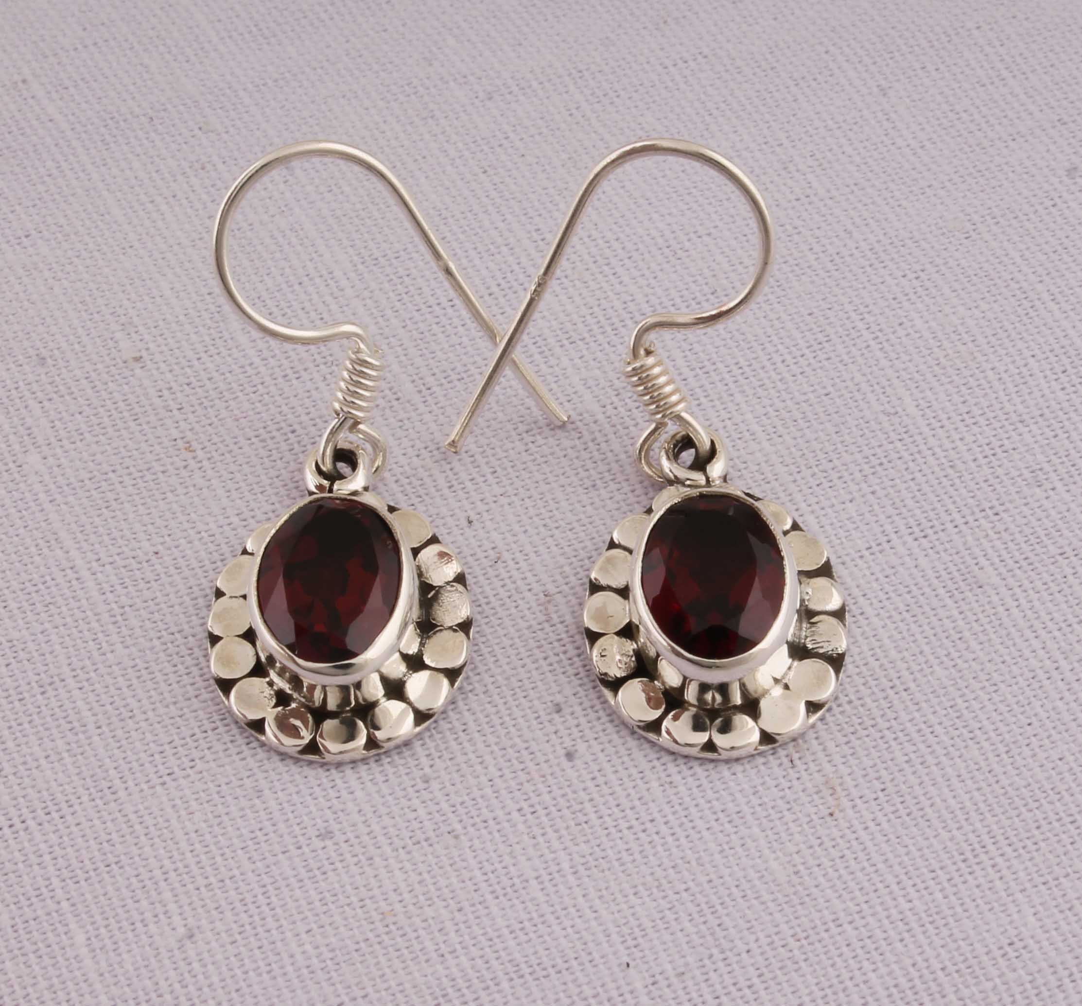 Natural Red Garnet Top Quality Gemstone Earring 925-Antique | Etsy