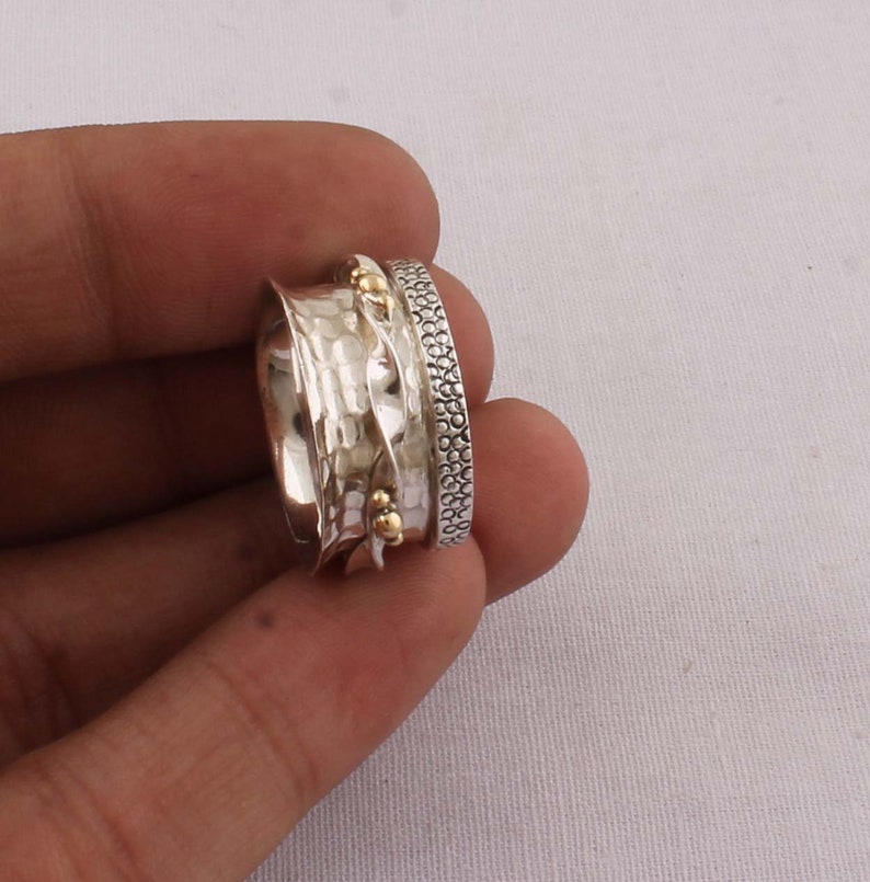 Thumb Ring 925-Antique Silver Ring,Sterling Silver Ring,Handcrafted Boho Ring,Silver With Brass Ring,Spinner Ring,Two Tone Ring Gift For Her