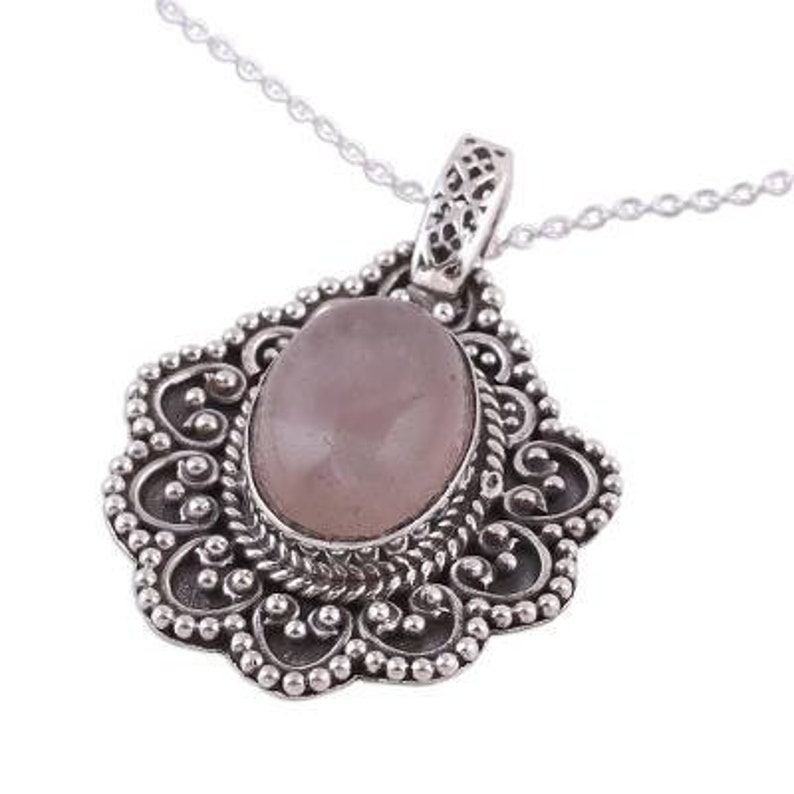 Natural Rose Quartz Gemstone Handcrafted Pendant Cabochon Oval Stone Boho Pendant,925-Sterling Silver Pendant,Gift For Her Etsy Cyber-2019