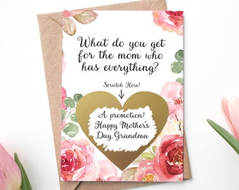 Pregnancy Scratch Off Card for Mother's Day | Baby Announcement Card | Promoted to Grandma card | New Grandma | Blank Inside