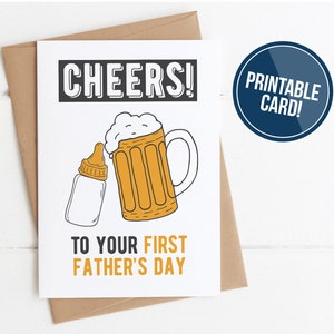 AFDRUKBARE eerste vaderdag | Proost op je eerste vaderdag | voor nieuwe vaders | bier en fles | Directe download