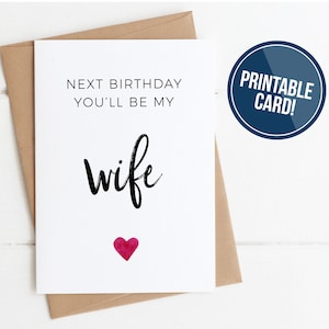 Cartão de aniversário do noivo para impressão no próximo aniversário, você será minha esposa, cartão de aniversário fofo para download, noivado mínimo da futura esposa