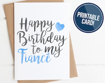 Tarjeta de cumpleaños del prometido IMPRIMIBLE, cumpleaños del futuro esposo en acuarela, tarjeta de cumpleaños de la futura esposa, lindo regalo de cumpleaños para el prometido