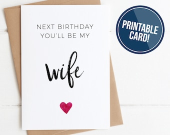 Tarjeta de cumpleaños de prometido imprimible el próximo cumpleaños serás mi esposa, tarjeta de cumpleaños de prometido lindo descargable, compromiso mínimo de futura esposa