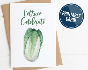 Lettuce Celebrate, Congrats Card, Congratulations, Food Puns, Graduation Card, Funny Card