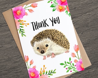 Hedgehog Thank You Card | Cute Animal Thank you Card | Blank Inside