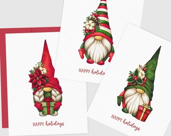 Happy Holidays Gnome Cards | Eco Friendly Card Set | Gnome Holiday Cards | Christmas Gnomes Gift