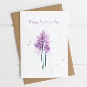 Lavender Happy Mother's Day Card Watercolor floral card for Mom For Grandma For Sister Blank Inside image 1