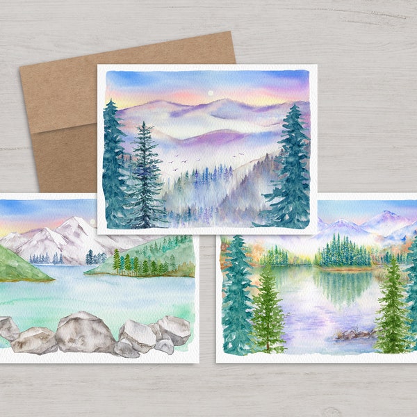 Peaceful Nature Card Pack | Recycled Greeting Cards | Beautiful Mountain Landscapes | Greenery Cards | Blank Inside