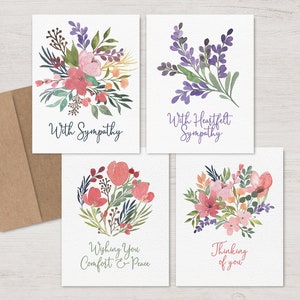 Sympathy Card Set | Condolence Cards | Deepest Sympathies | Grief | Floral Sympathy Card Set | Blank Inside