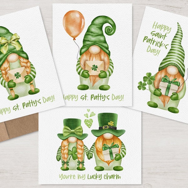 Saint Patrick's Day Cards | Recycled Greeting Cards | St Pattys Day Gnomes Card Set | St Patricks Day Card Pack