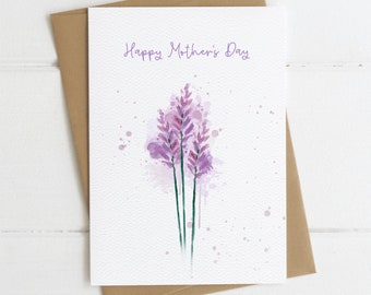 Lavender Happy Mother's Day Card | Watercolor floral card for Mom | For Grandma | For Sister | Blank Inside