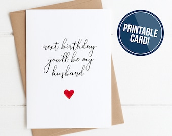 Tarjeta de cumpleaños de prometido imprimible el próximo cumpleaños serás mi esposo, tarjeta de cumpleaños de prometido lindo descargable, compromiso mínimo del futuro esposo