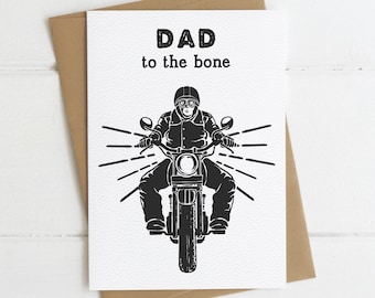 Biker Dad Card | Dad to the bone | motorcycle card for dad | funny birthday card | Blank Inside