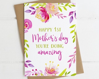 Happy 1st Mothers Day Card, First Mother's Day Card, Mother's Day card for New Mom, Eco Friendly Greeting Card