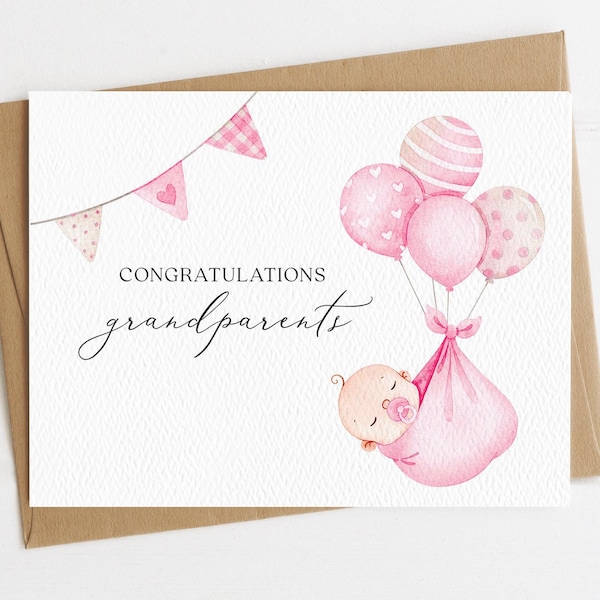 Card for New Grandparents, Congratulations, Pink, Baby Girl, Congrats for New Grandparents, Eco Friendly Card