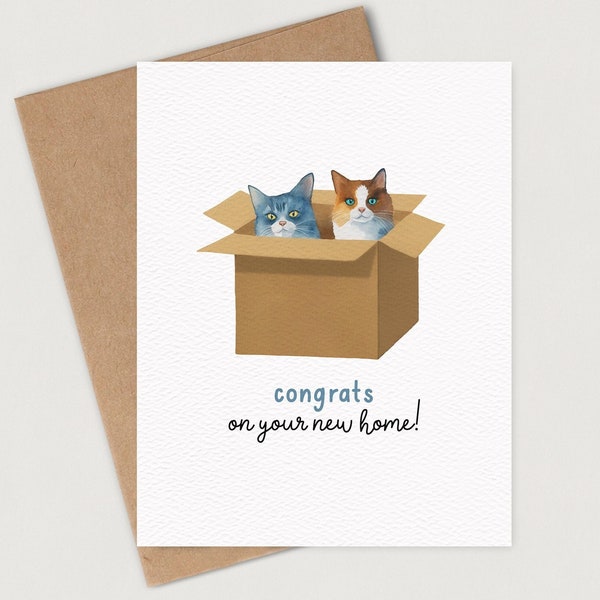 Housewarming Card | Congrats on your New Home | Cat Themed Moving Card | Blank Inside