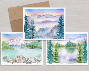 Peaceful Nature Card Pack | Recycled Greeting Cards | Beautiful Mountain Landscapes | Greenery Cards | Blank Inside