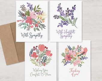 Sympathy Card Set | Condolence Cards | Deepest Sympathies | Grief | Floral Sympathy Card Set | Blank Inside