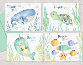 Ocean Baby Shower Thank You Cards, Recycled Greeting Cards, Thank you card set, card pack