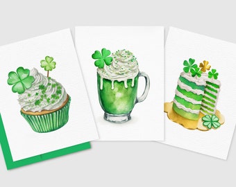 Watercolor St Patricks Day Card Pack | Saint Patrick's Day Treats | Irish Notecards | St Pattys Day cards