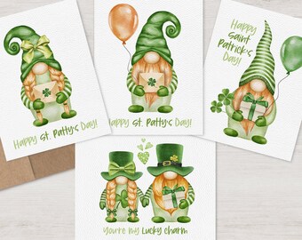 Saint Patrick's Day Cards | Recycled Greeting Cards | St Pattys Day Gnomes Card Set | St Patricks Day Card Pack