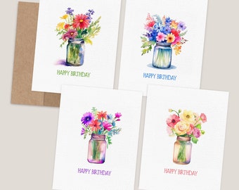 Birthday Card Pack | Flower Cards | Happy Birthday Card Set | Blank Inside