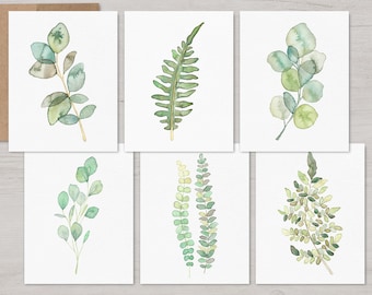 Peaceful Botanical Card Pack | Recycled Greeting Cards | Greenery Cards | Watercolor note cards | Blank Inside