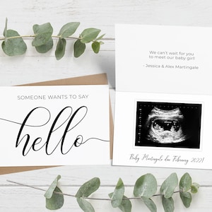 Personalized Ultrasound Baby Announcement Card, Someone Wants to Say Hello