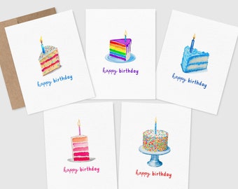 Birthday Card Pack | Cake Cards | Happy Birthday Card Set | Blank Inside