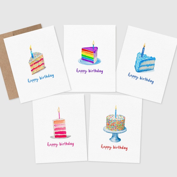 Birthday Card Pack | Cake Cards | Happy Birthday Card Set | Blank Inside