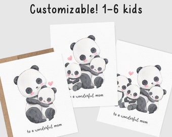 Custom Mother's Day Card | Mom of 1, 2, 3, 4, 5, or 6 | Cute Mama Panda