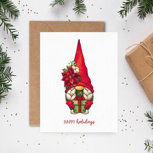 Tarjeta Happy Holidays Gnome / Tarjeta de Navidad ecológica o juego de tarjetas / Tarjeta de gnomos navideños / Tarjeta navideña linda