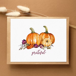 Grateful Pumpkins Card | Thanksgiving Greeting Card | Fall Thank you Card | Autumn Card Set or Single Card | Blank Inside