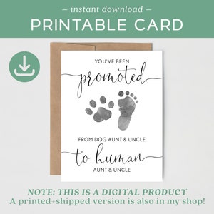 Printable DOG Tante & Onkel Karte | Schwangerschaftsankündigungskarte für Schwester und Bruder | Vom Hund Tante und Onkel zum Menschen befördert