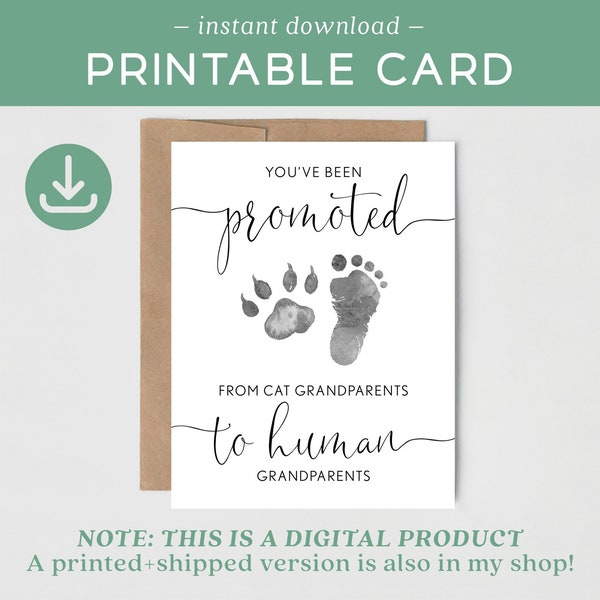 PRINTABLE Cat Grandparents Card | Pregnancy Announcement Card to Parents | You've been promoted from Cat Grandparents to Human Grandparents