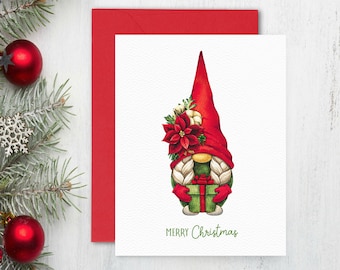 Merry Christmas Gnome Card | Eco Friendly Christmas Card or Card Set | Holiday Gnomes Card | Cute Christmas Card