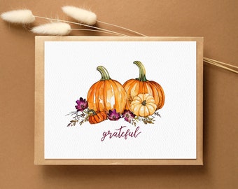 Grateful Pumpkins Card | Thanksgiving Greeting Card | Fall Thank you Card | Autumn Card Set or Single Card | Blank Inside