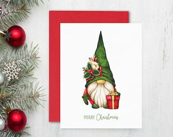 Merry Christmas Gnome Card | Eco Friendly Christmas Card or Card Set | Holiday Gnomes Card | Cute Christmas Card