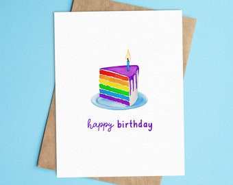 Rainbow Cake Birthday Card | Happy Birthday Card | Blank Inside
