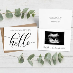 Personalized Ultrasound Baby Announcement Card, Someone Wants to Say Hello