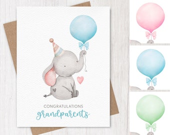 Card for New Grandparents, Congratulations, Blue, Pink, or Green, Congrats for New Grandparents, Eco Friendly Card