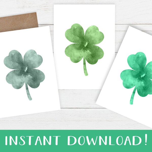 PRINTABLE Saint Patrick's Day Cards, 5x7 inches, St Patricks Day Card, four leaf clover cards, Irish greeting card set, Saint Pattys Day